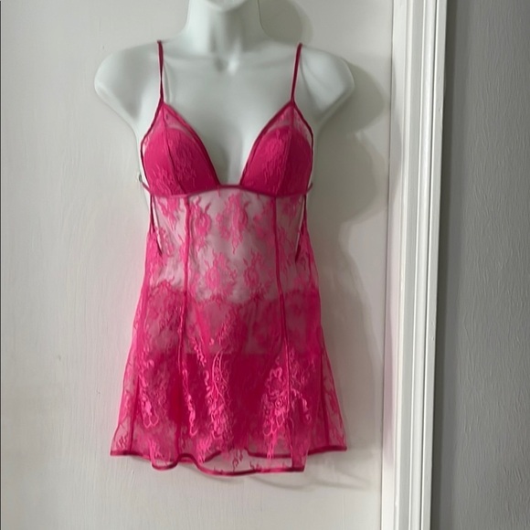Victoria's Secret Other - Victoria's Secret Pink Lace Chemise with Plunging V-Neck